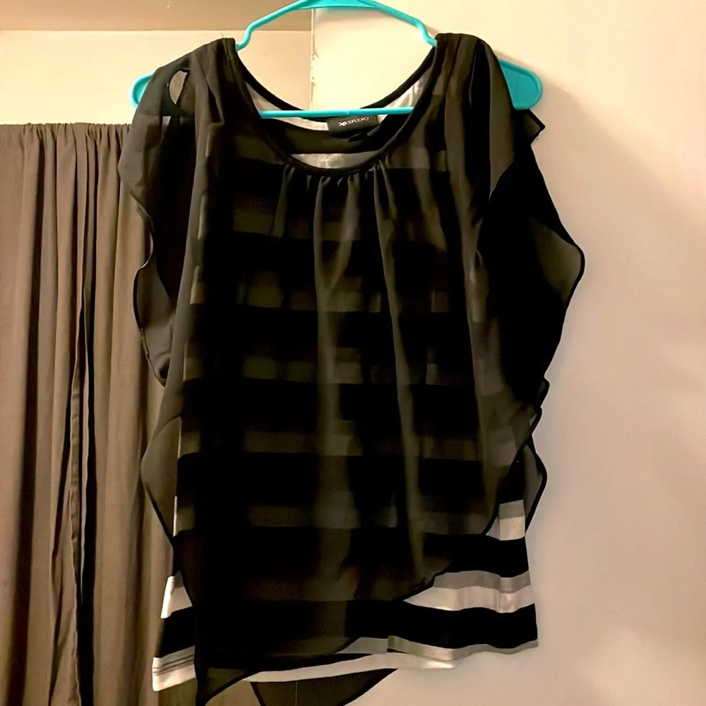 Striped tank with sheer overlay - Picture 1 of 4